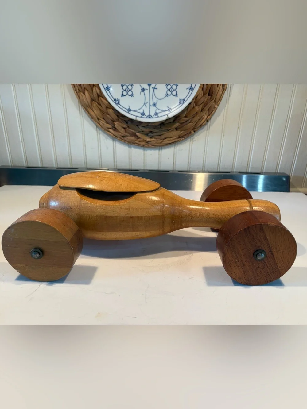 Vintage Wooden Racing Car Toy in Natural Wood Finish - Kids Toys